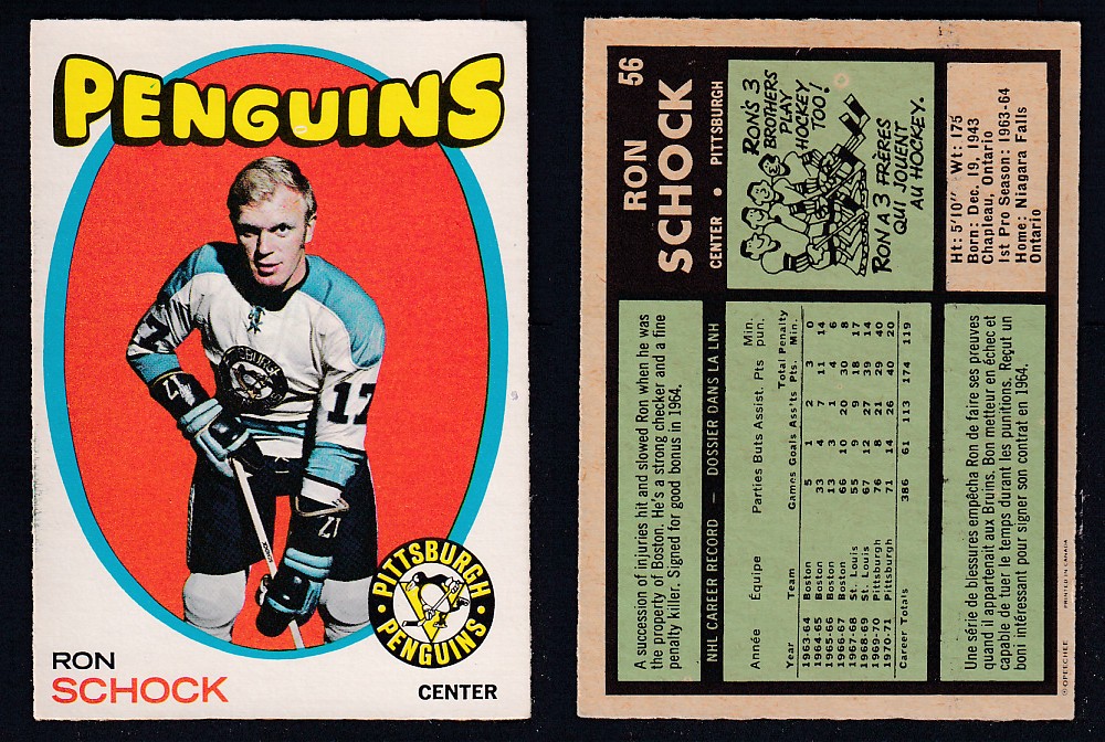 1971-72 O-PEE-CHEE HOCKEY CARD #56 R. SCHOCK photo 1971-72 O-PEE-CHEE HOCKEY CARD #56 R. SCHOCK photo