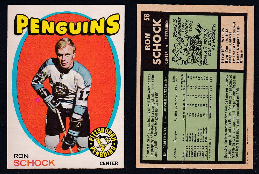 1971-72 O-PEE-CHEE HOCKEY CARD #56 R. SCHOCK photo 1971-72 O-PEE-CHEE HOCKEY CARD #56 R. SCHOCK photo