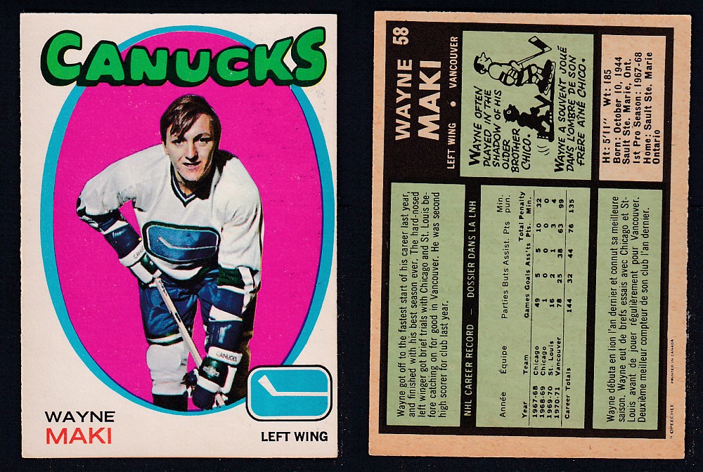 1971-72 O-PEE-CHEE HOCKEY CARD #58 W. MAKI photo 1971-72 O-PEE-CHEE HOCKEY CARD #58 W. MAKI photo