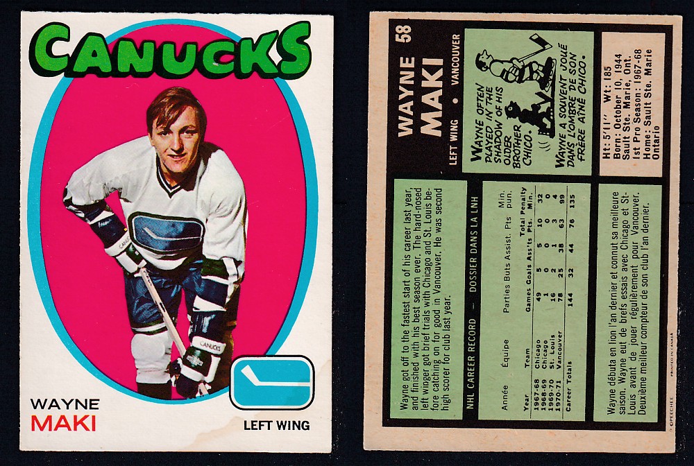 1971-72 O-PEE-CHEE HOCKEY CARD #58 W. MAKI photo 1971-72 O-PEE-CHEE HOCKEY CARD #58 W. MAKI photo