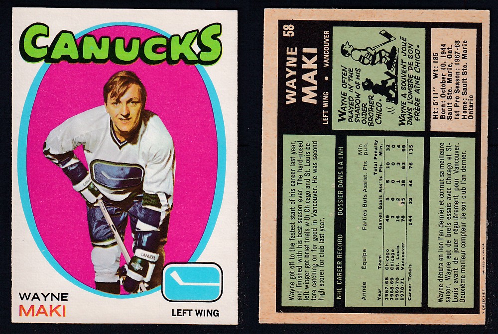 1971-72 O-PEE-CHEE HOCKEY CARD #58 W. MAKI photo 1971-72 O-PEE-CHEE HOCKEY CARD #58 W. MAKI photo