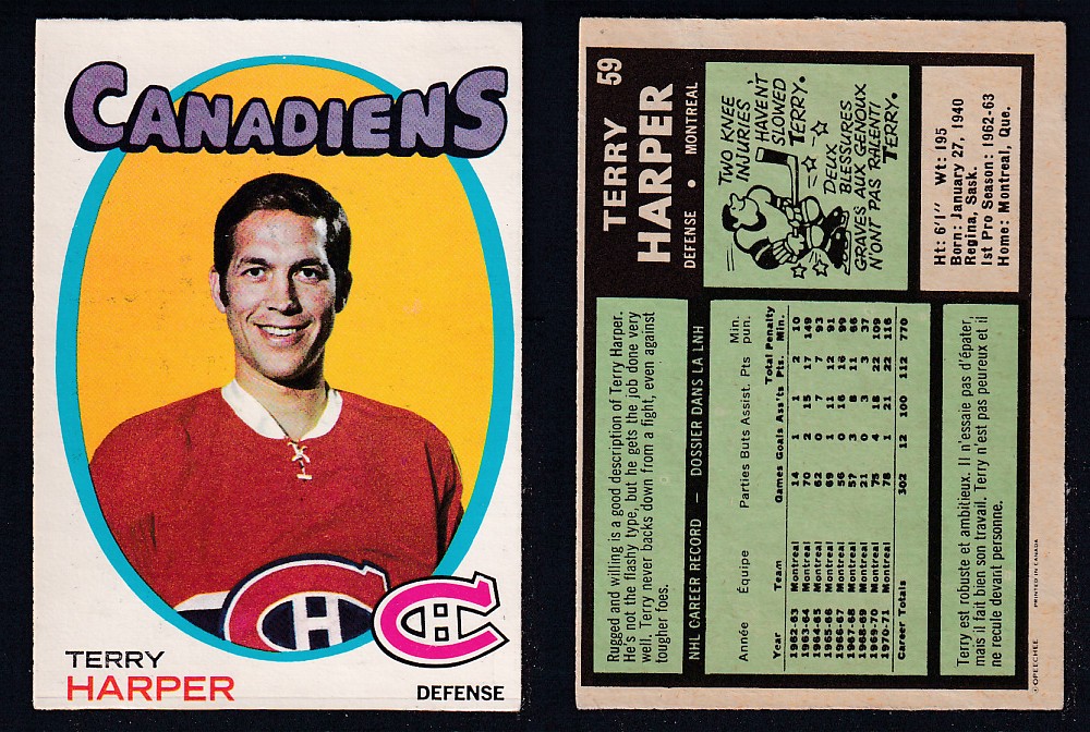 1971-72 O-PEE-CHEE HOCKEY CARD #59 T. HARPER photo 1971-72 O-PEE-CHEE HOCKEY CARD #59 T. HARPER photo