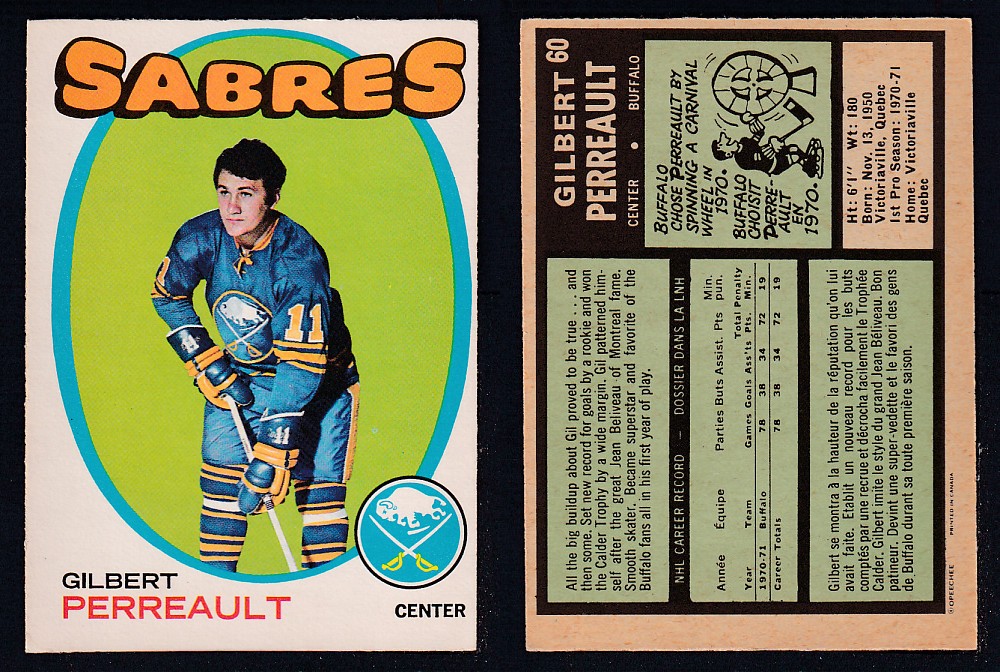 1971-72 O-PEE-CHEE HOCKEY CARD #60 G. PERREAULT photo 1971-72 O-PEE-CHEE HOCKEY CARD #60 G. PERREAULT photo