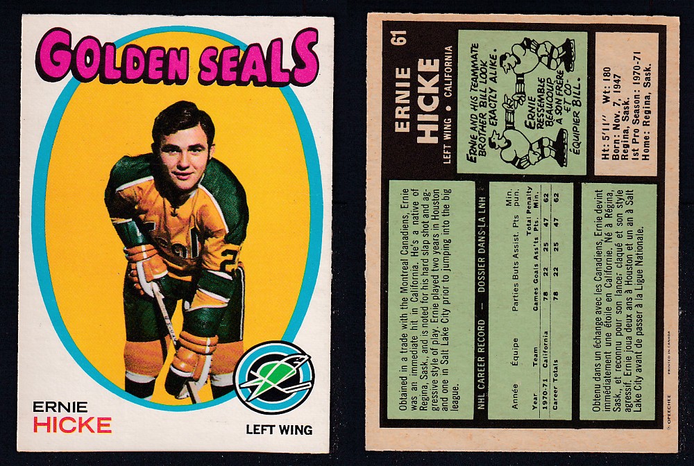 1971-72 O-PEE-CHEE HOCKEY CARD #61 E. HICKE photo