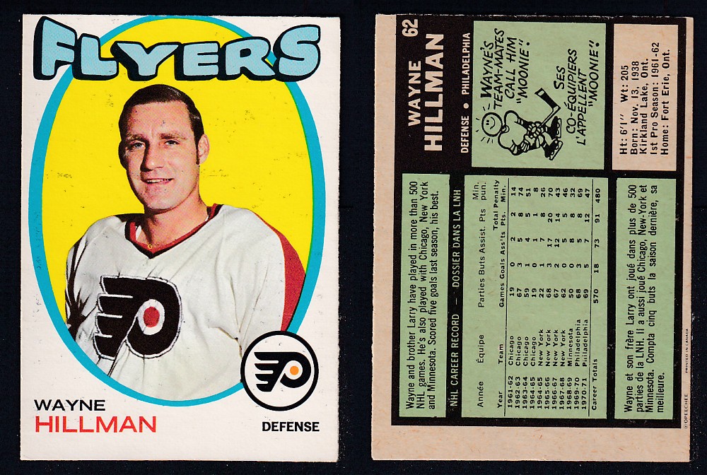 1971-72 O-PEE-CHEE HOCKEY CARD #62 W. HILLMAN photo 1971-72 O-PEE-CHEE HOCKEY CARD #62 W. HILLMAN photo
