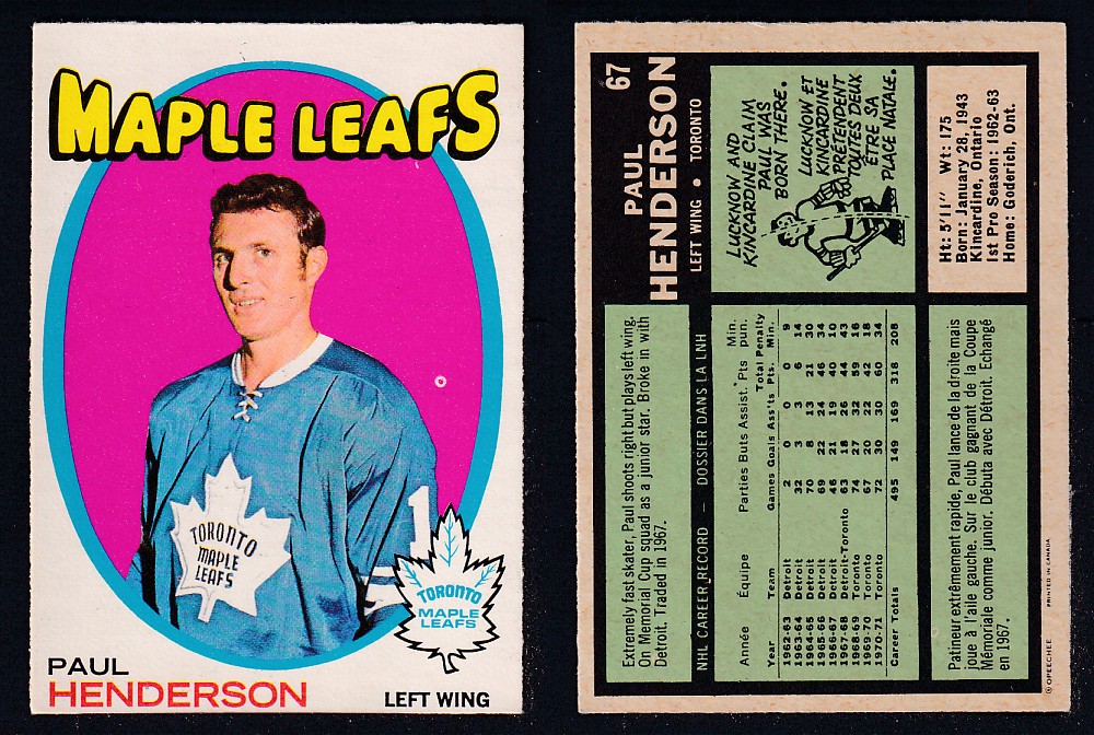 1971-72 O-PEE-CHEE HOCKEY CARD #67 P. HENDERSON photo