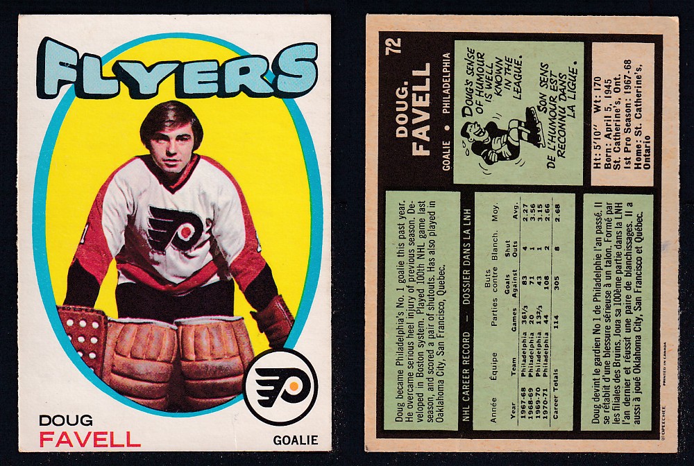 1971-72 O-PEE-CHEE HOCKEY CARD #72 D. FAVELL photo