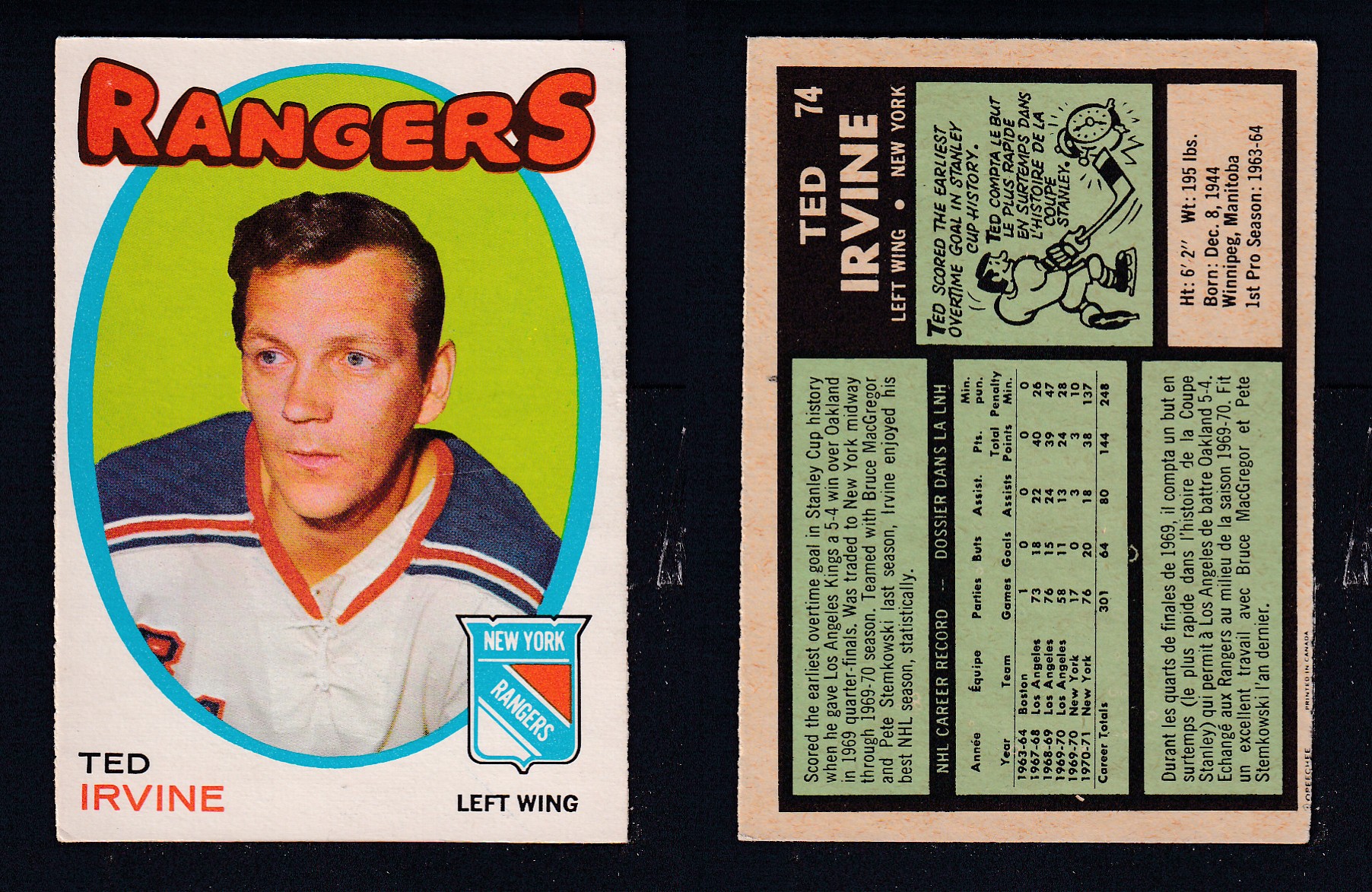 1971-72 O-PEE-CHEE HOCKEY CARD #74 T. IRVINE photo