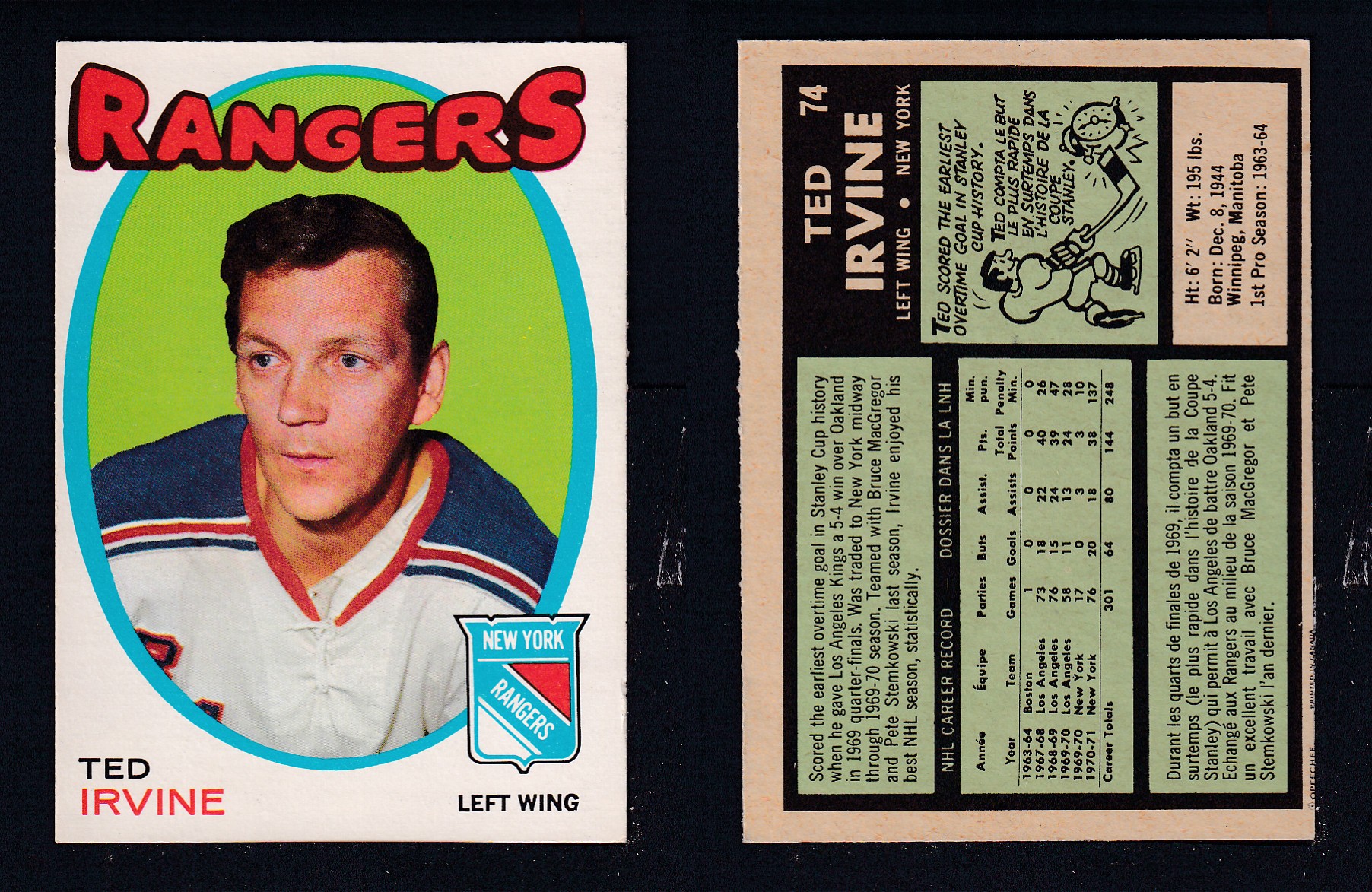 1971-72 O-PEE-CHEE HOCKEY CARD #74 T. IRVINE photo