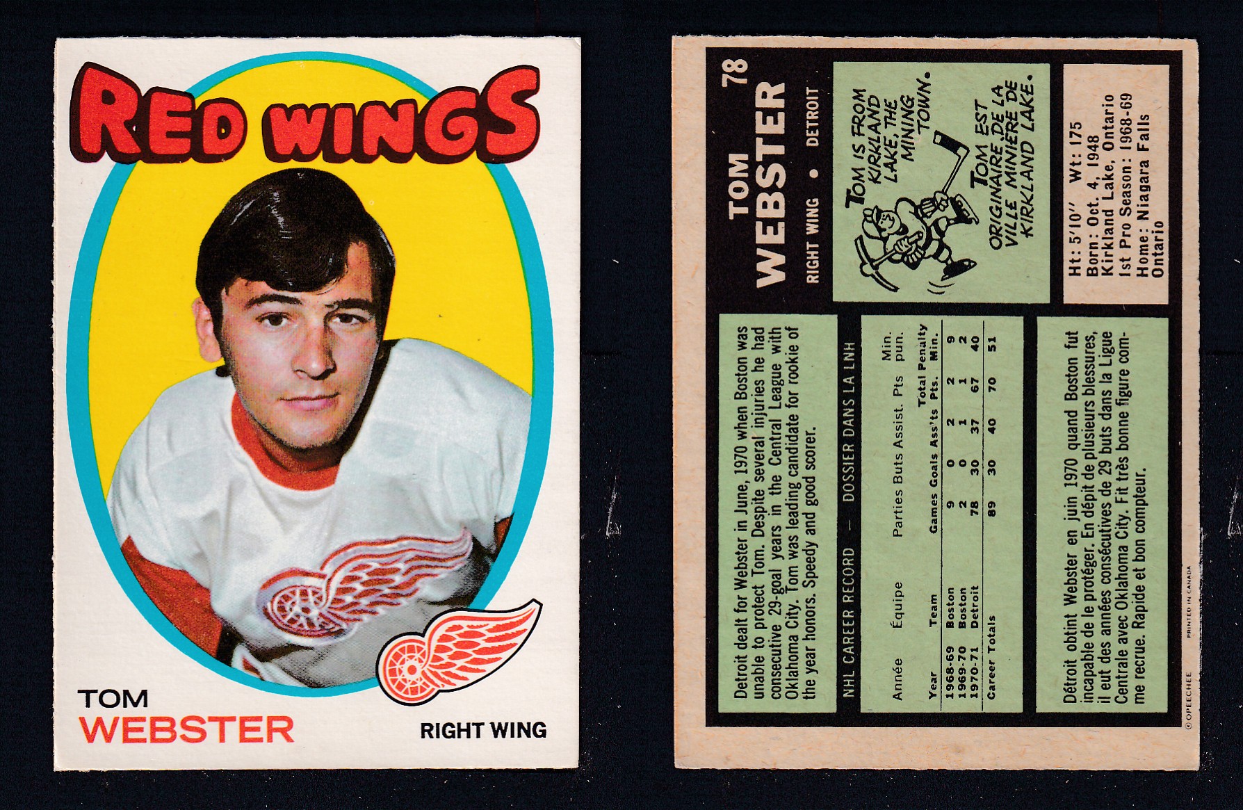 1971-72 O-PEE-CHEE HOCKEY CARD #78 T. WEBSTER photo 1971-72 O-PEE-CHEE HOCKEY CARD #78 T. WEBSTER photo