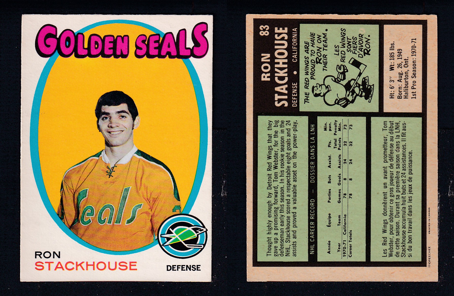 1971-72 O-PEE-CHEE HOCKEY CARD #83 R. STACKHOUSE photo