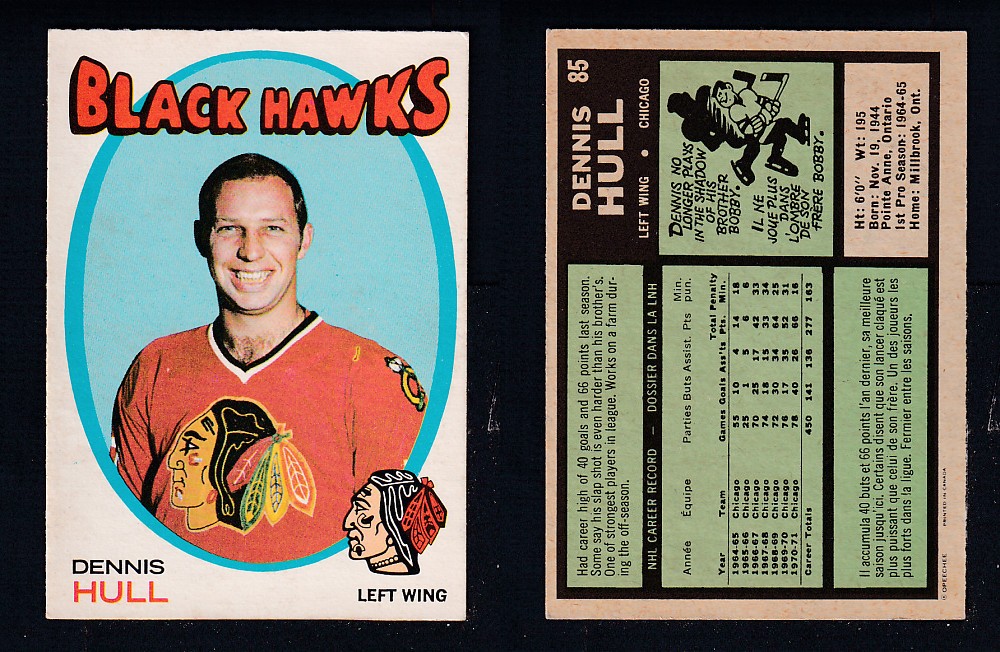 1971-72 O-PEE-CHEE HOCKEY CARD #85 D. HULL photo 1971-72 O-PEE-CHEE HOCKEY CARD #85 D. HULL photo