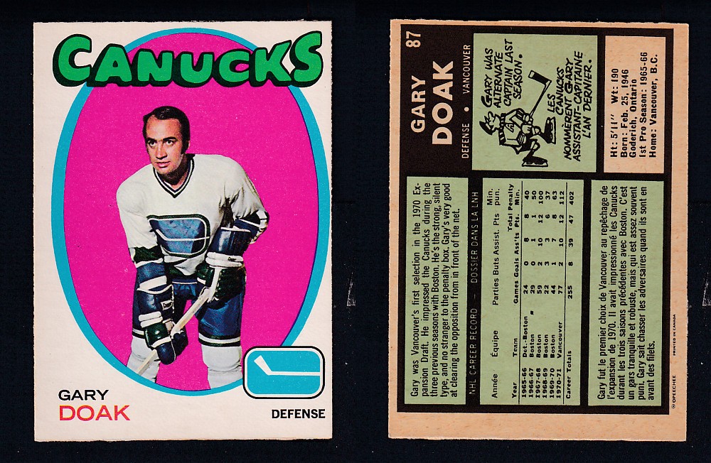 1971-72 O-PEE-CHEE HOCKEY CARD #87 G. DOAK photo 1971-72 O-PEE-CHEE HOCKEY CARD #87 G. DOAK photo