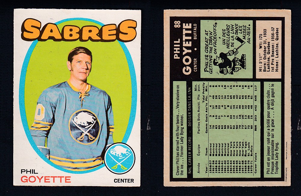 1971-72 O-PEE-CHEE HOCKEY CARD #88 P. GOYETTE photo 1971-72 O-PEE-CHEE HOCKEY CARD #88 P. GOYETTE photo