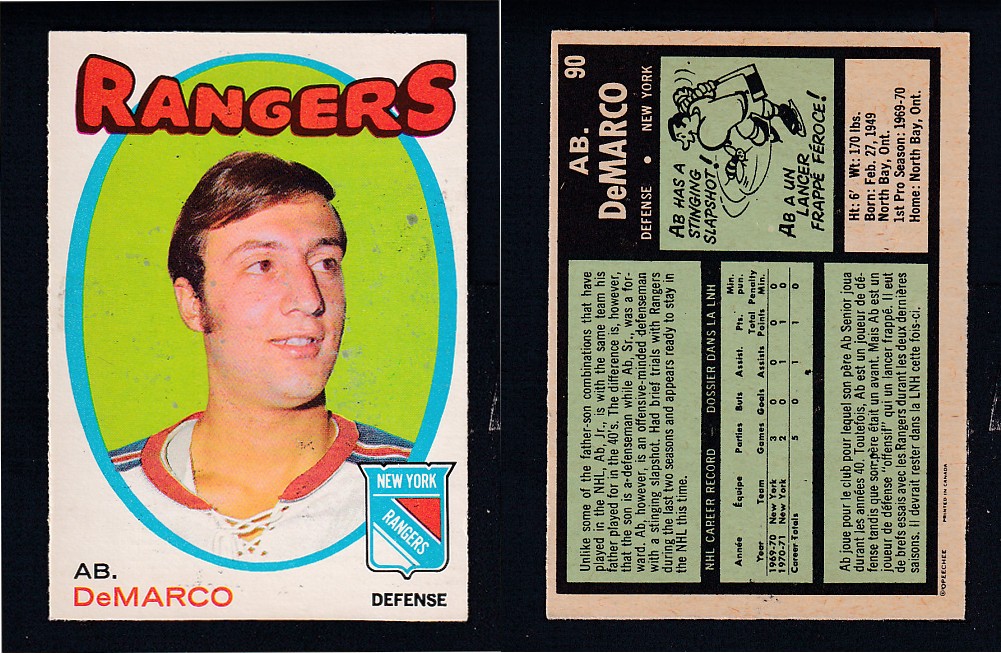 1971-72 O-PEE-CHEE HOCKEY CARD #90 AB. DeMARCO photo