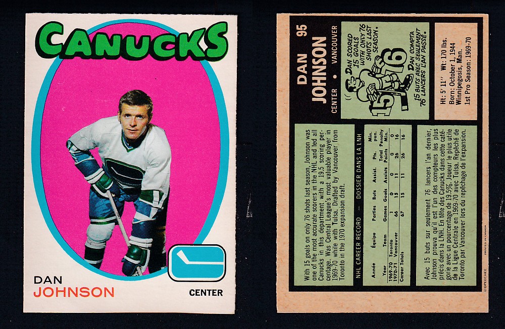 1971-72 O-PEE-CHEE HOCKEY CARD #95 D. JONHSON photo 1971-72 O-PEE-CHEE HOCKEY CARD #95 D. JONHSON photo