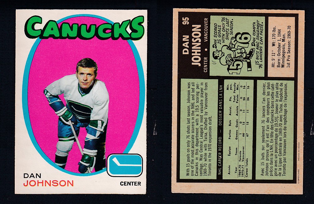 1971-72 O-PEE-CHEE HOCKEY CARD #95 D. JONHSON photo 1971-72 O-PEE-CHEE HOCKEY CARD #95 D. JONHSON photo