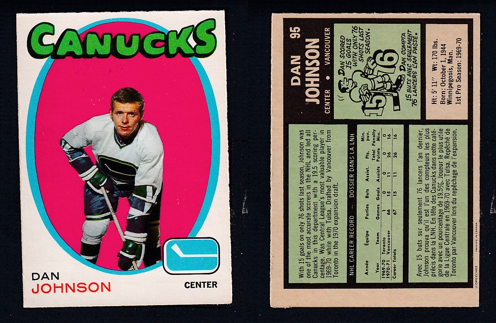 1971-72 O-PEE-CHEE HOCKEY CARD #95 D. JONHSON photo 1971-72 O-PEE-CHEE HOCKEY CARD #95 D. JONHSON photo