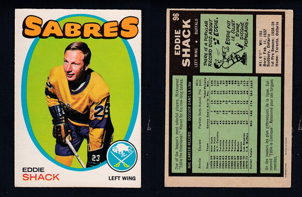 1971-72 O-PEE-CHEE HOCKEY CARD #96 E. SHACK photo