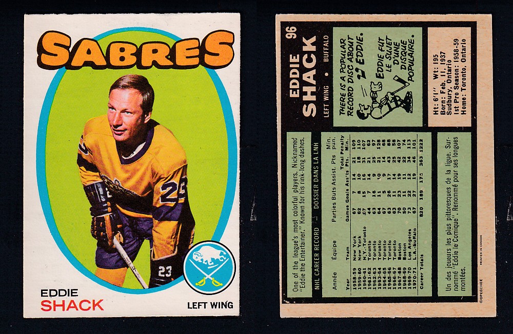 1971-72 O-PEE-CHEE HOCKEY CARD #96 E. SHACK photo 1971-72 O-PEE-CHEE HOCKEY CARD #96 E. SHACK photo