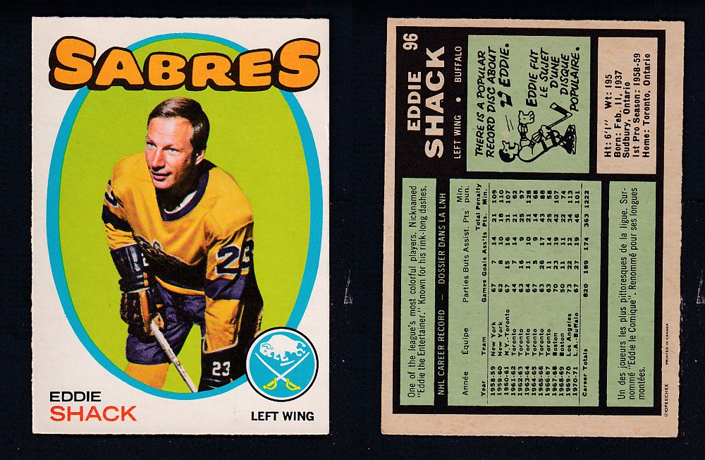 1971-72 O-PEE-CHEE HOCKEY CARD #96 E. SHACK photo 1971-72 O-PEE-CHEE HOCKEY CARD #96 E. SHACK photo