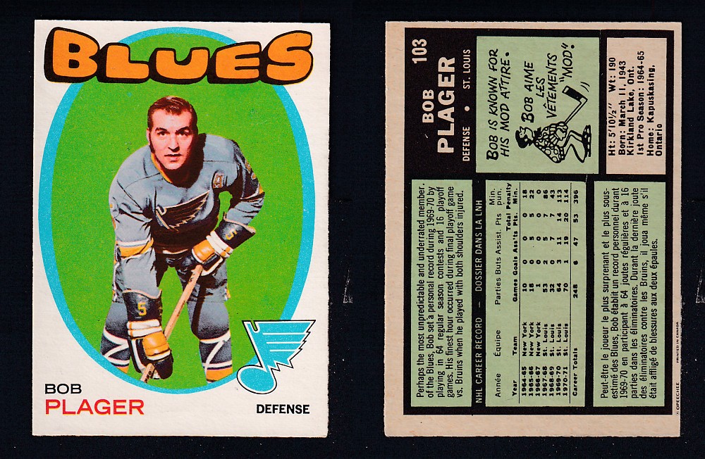 1971-72 O-PEE-CHEE HOCKEY CARD #103 B. PLAGER photo 1971-72 O-PEE-CHEE HOCKEY CARD #103 B. PLAGER photo