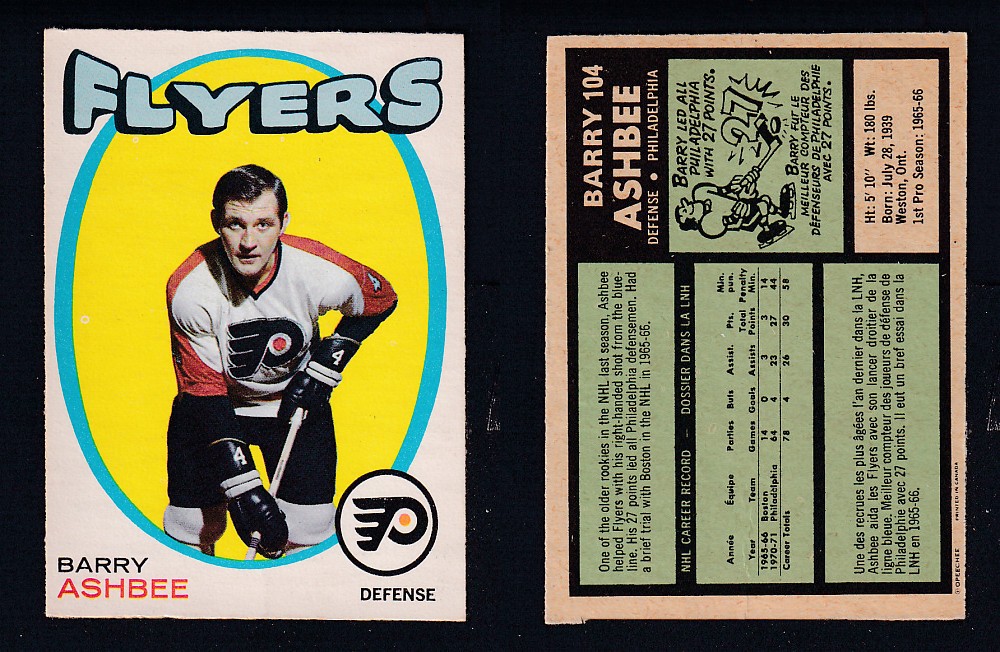 1971-72 O-PEE-CHEE HOCKEY CARD #104 B. ASHBEE photo 1971-72 O-PEE-CHEE HOCKEY CARD #104 B. ASHBEE photo