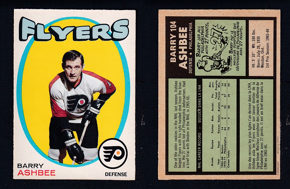 1971-72 O-PEE-CHEE HOCKEY CARD #104 B. ASHBEE photo 1971-72 O-PEE-CHEE HOCKEY CARD #104 B. ASHBEE photo