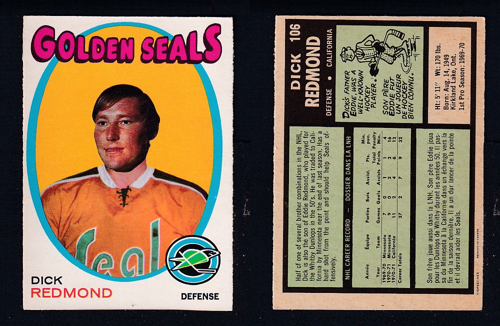 1971-72 O-PEE-CHEE HOCKEY CARD #106 D. REDMOND photo 1971-72 O-PEE-CHEE HOCKEY CARD #106 D. REDMOND photo
