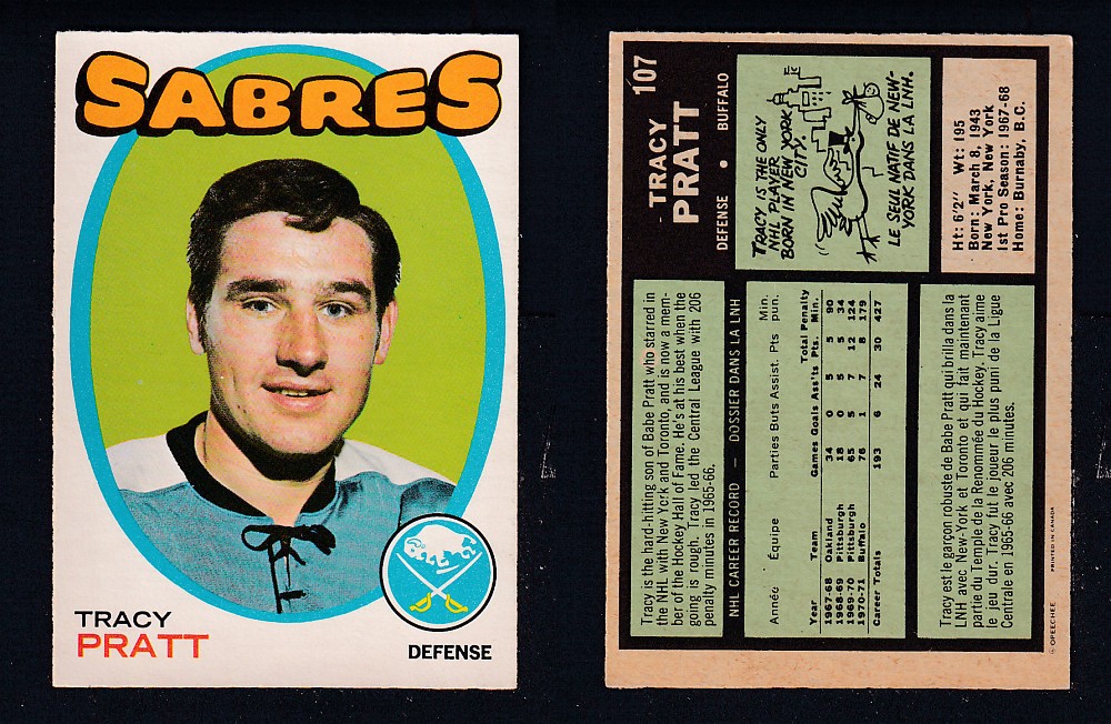 1971-72 O-PEE-CHEE HOCKEY CARD #107 T. PRATT photo