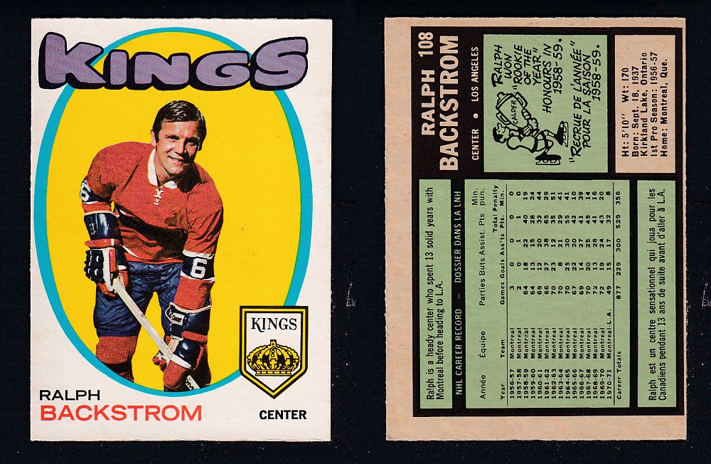 1971-72 O-PEE-CHEE HOCKEY CARD #108 R. BACKSTROM photo 1971-72 O-PEE-CHEE HOCKEY CARD #108 R. BACKSTROM photo