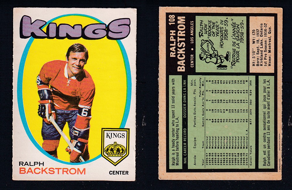 1971-72 O-PEE-CHEE HOCKEY CARD #108 R. BACKSTROM photo 1971-72 O-PEE-CHEE HOCKEY CARD #108 R. BACKSTROM photo