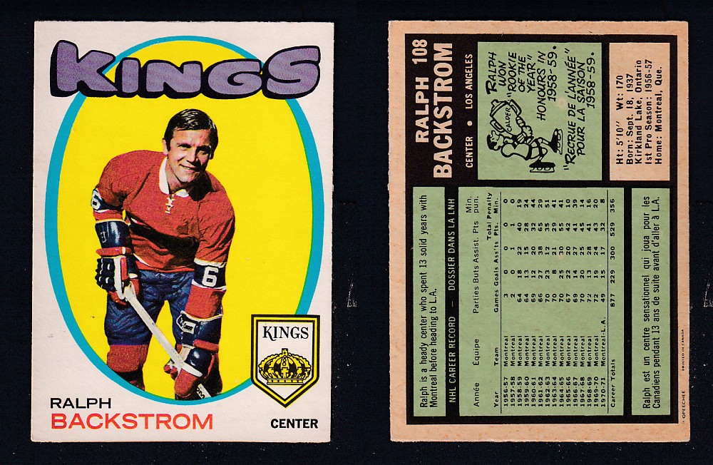 1971-72 O-PEE-CHEE HOCKEY CARD #108 R. BACKSTROM photo 1971-72 O-PEE-CHEE HOCKEY CARD #108 R. BACKSTROM photo