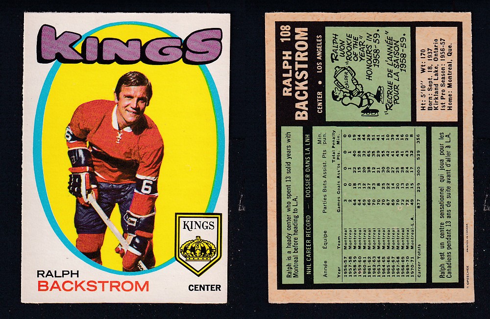 1971-72 O-PEE-CHEE HOCKEY CARD #108 R. BACKSTROM photo 1971-72 O-PEE-CHEE HOCKEY CARD #108 R. BACKSTROM photo