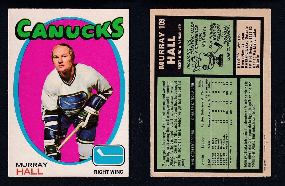 1971-72 O-PEE-CHEE HOCKEY CARD #109 M. HALL photo 1971-72 O-PEE-CHEE HOCKEY CARD #109 M. HALL photo