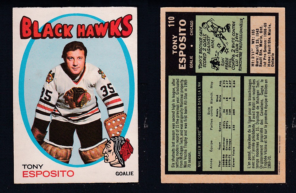 1971-72 O-PEE-CHEE HOCKEY CARD #110 T. ESPOSITO photo 1971-72 O-PEE-CHEE HOCKEY CARD #110 T. ESPOSITO photo