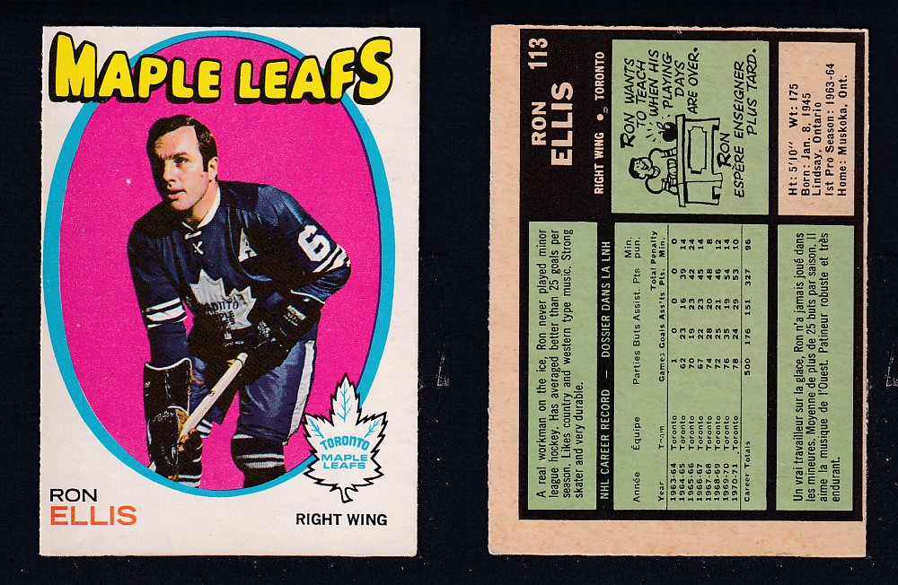 1971-72 O-PEE-CHEE HOCKEY CARD #113 R. ELLIS photo 1971-72 O-PEE-CHEE HOCKEY CARD #113 R. ELLIS photo