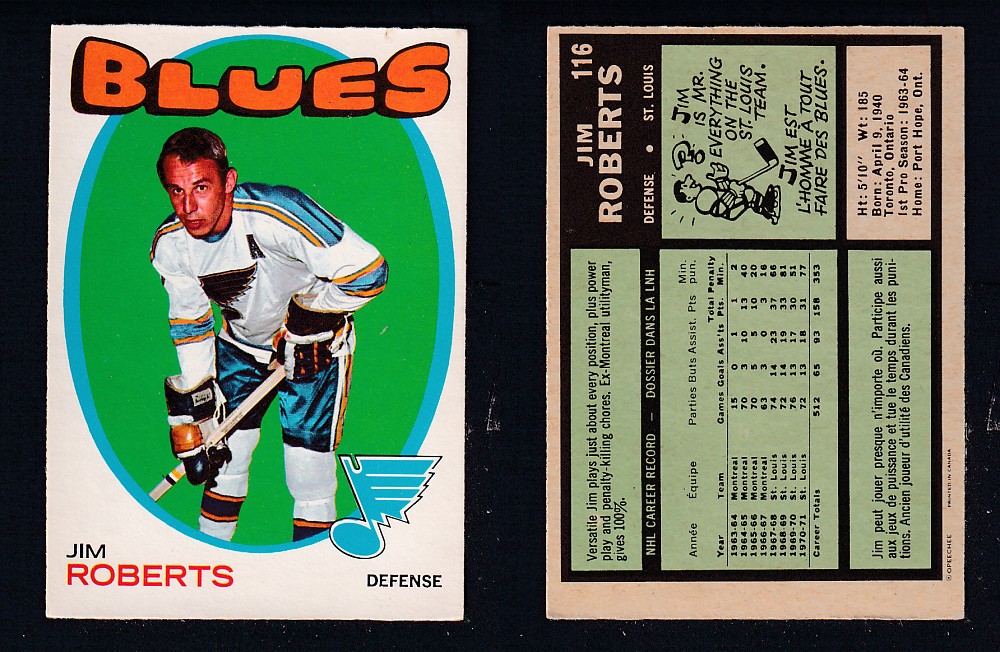 1971-72 O-PEE-CHEE HOCKEY CARD #116 J. ROBERTS photo 1971-72 O-PEE-CHEE HOCKEY CARD #116 J. ROBERTS photo