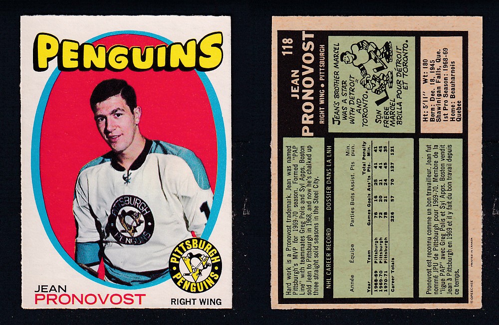 1971-72 O-PEE-CHEE HOCKEY CARD #118 J. PRONOVOST photo 1971-72 O-PEE-CHEE HOCKEY CARD #118 J. PRONOVOST photo
