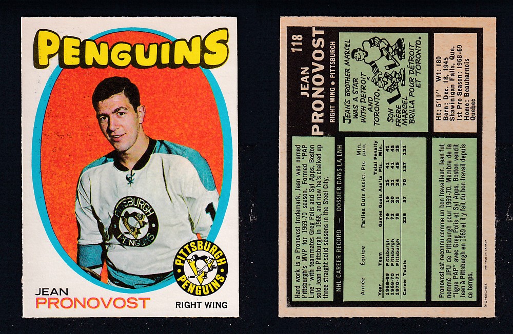 1971-72 O-PEE-CHEE HOCKEY CARD #118 J. PRONOVOST photo 1971-72 O-PEE-CHEE HOCKEY CARD #118 J. PRONOVOST photo