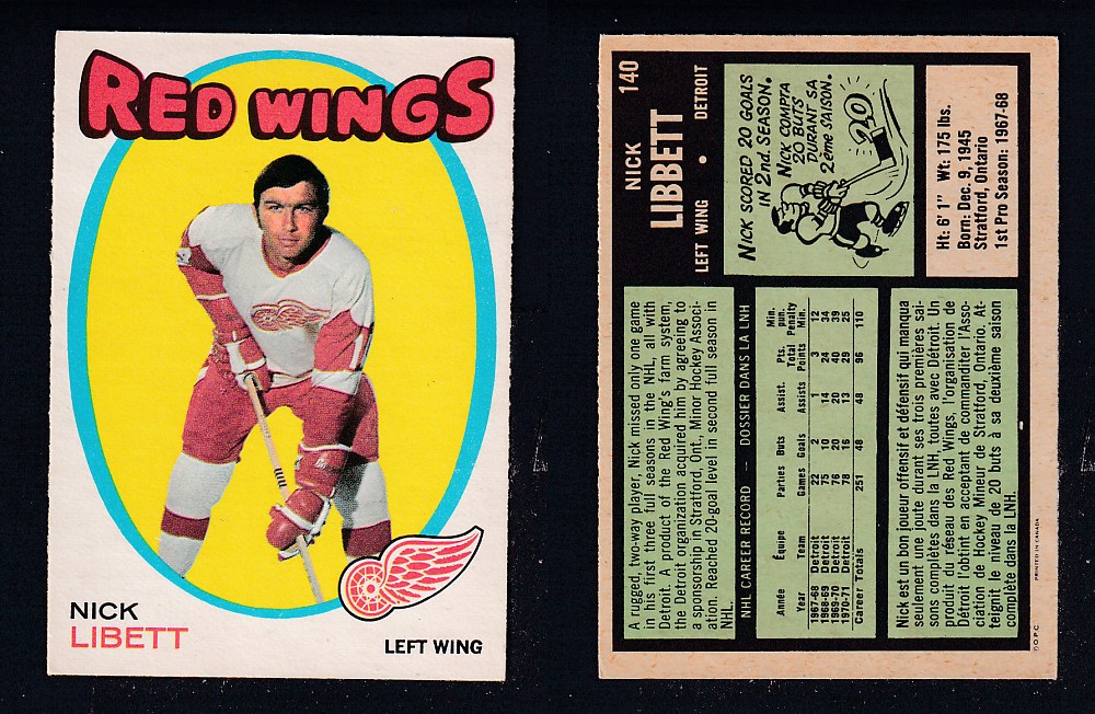 1971-72 O-PEE-CHEE HOCKEY CARD #140 N. LIBETT photo 1971-72 O-PEE-CHEE HOCKEY CARD #140 N. LIBETT photo