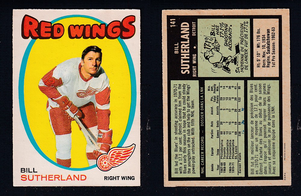 1971-72 O-PEE-CHEE HOCKEY CARD #141 B. SUTHERLAND photo 1971-72 O-PEE-CHEE HOCKEY CARD #141 B. SUTHERLAND photo