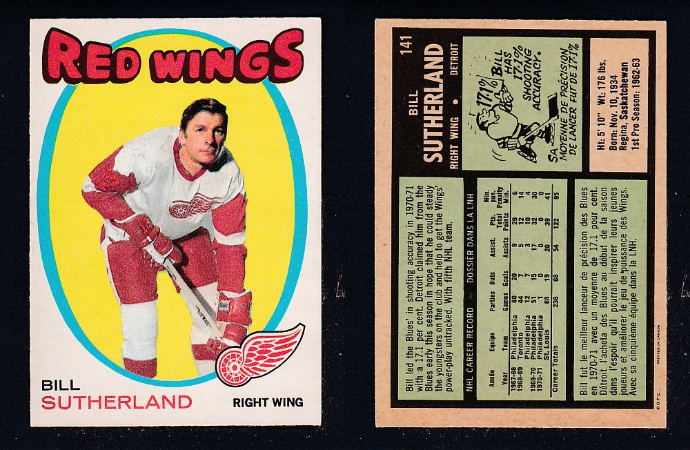 1971-72 O-PEE-CHEE HOCKEY CARD #141 B. SUTHERLAND photo 1971-72 O-PEE-CHEE HOCKEY CARD #141 B. SUTHERLAND photo