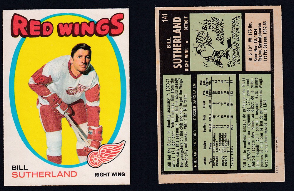 1971-72 O-PEE-CHEE HOCKEY CARD #141 B. SUTHERLAND photo 1971-72 O-PEE-CHEE HOCKEY CARD #141 B. SUTHERLAND photo