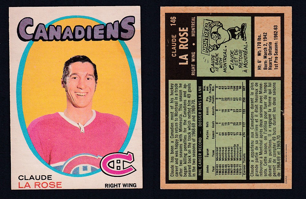 1971-72 O-PEE-CHEE HOCKEY CARD #146 C. LA ROSE photo 1971-72 O-PEE-CHEE HOCKEY CARD #146 C. LA ROSE photo