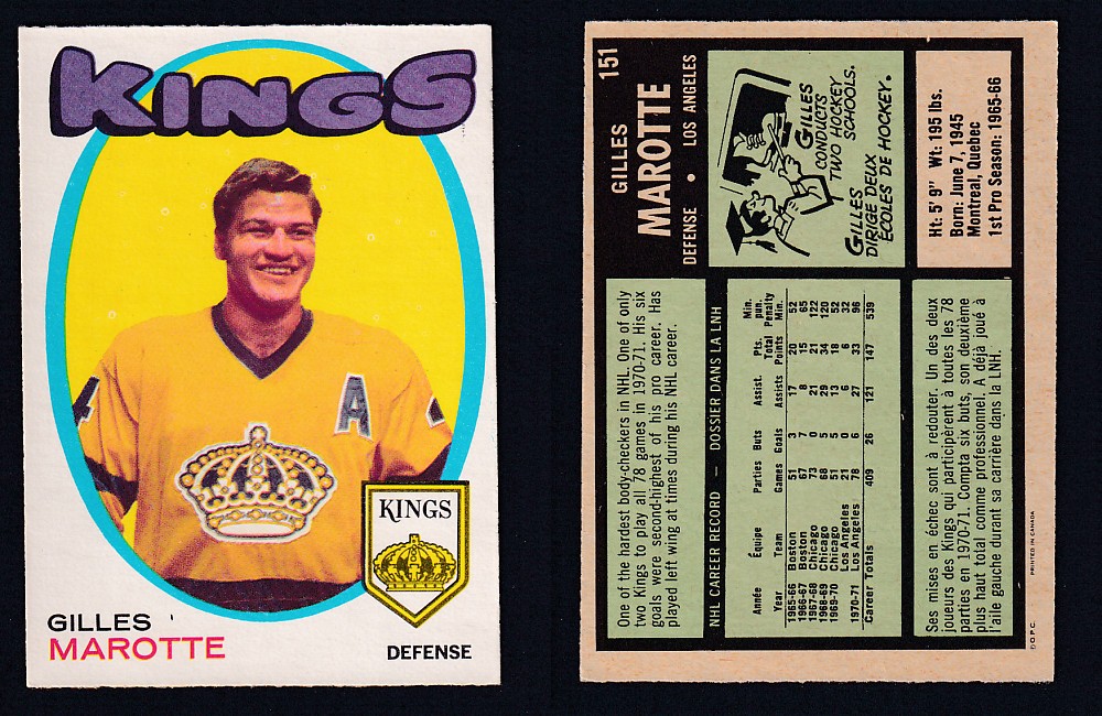 1971-72 O-PEE-CHEE HOCKEY CARD #151 G. MAROTTE photo 1971-72 O-PEE-CHEE HOCKEY CARD #151 G. MAROTTE photo