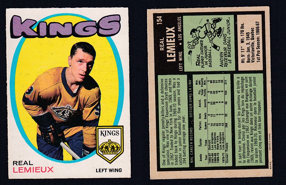 1971-72 O-PEE-CHEE HOCKEY CARD #154 R. LEMIEUX photo 1971-72 O-PEE-CHEE HOCKEY CARD #154 R. LEMIEUX photo