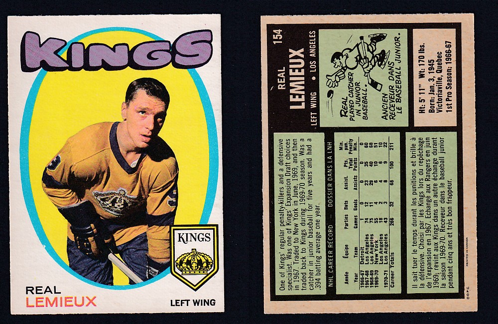 1971-72 O-PEE-CHEE HOCKEY CARD #154 R. LEMIEUX photo 1971-72 O-PEE-CHEE HOCKEY CARD #154 R. LEMIEUX photo