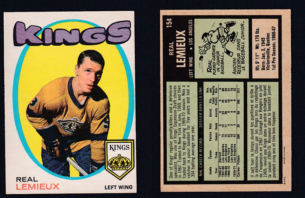 1971-72 O-PEE-CHEE HOCKEY CARD #154 R. LEMIEUX photo 1971-72 O-PEE-CHEE HOCKEY CARD #154 R. LEMIEUX photo