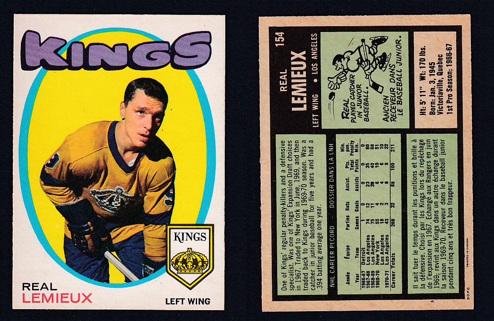1971-72 O-PEE-CHEE HOCKEY CARD #154 R. LEMIEUX photo 1971-72 O-PEE-CHEE HOCKEY CARD #154 R. LEMIEUX photo